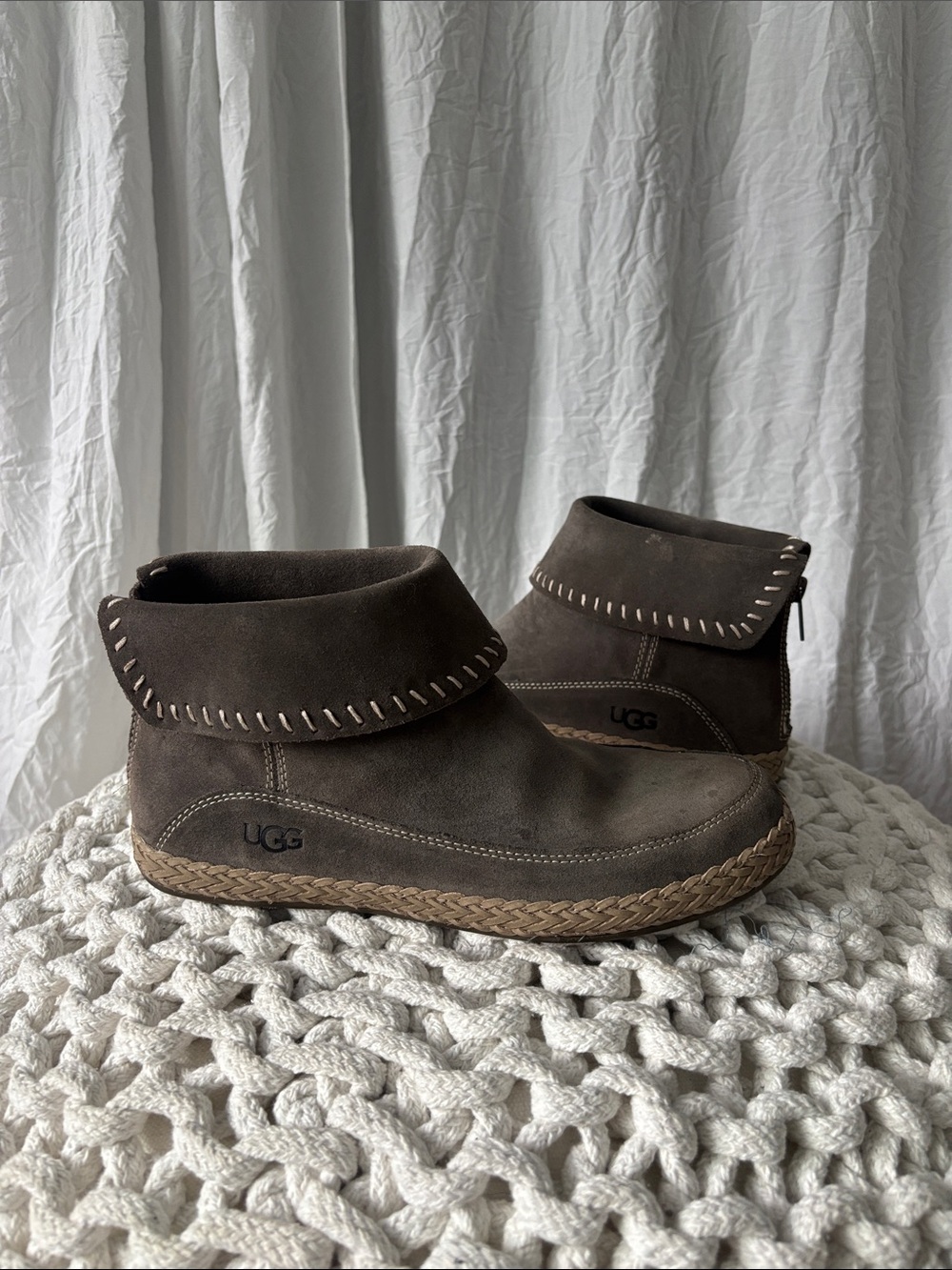 UGG Brown Suede Fold-Over Ankle Booties